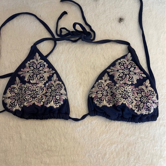 Embroidered Navy Bikini Top - Picture 1 of 7